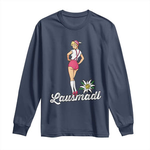 Retro Bavarian Pin Up Girl Lausmadl Long Sleeve Shirt Oktoberfest Edelweiss Flower TS02 Navy Print Your Wear