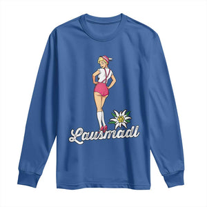 Retro Bavarian Pin Up Girl Lausmadl Long Sleeve Shirt Oktoberfest Edelweiss Flower TS02 Royal Blue Print Your Wear