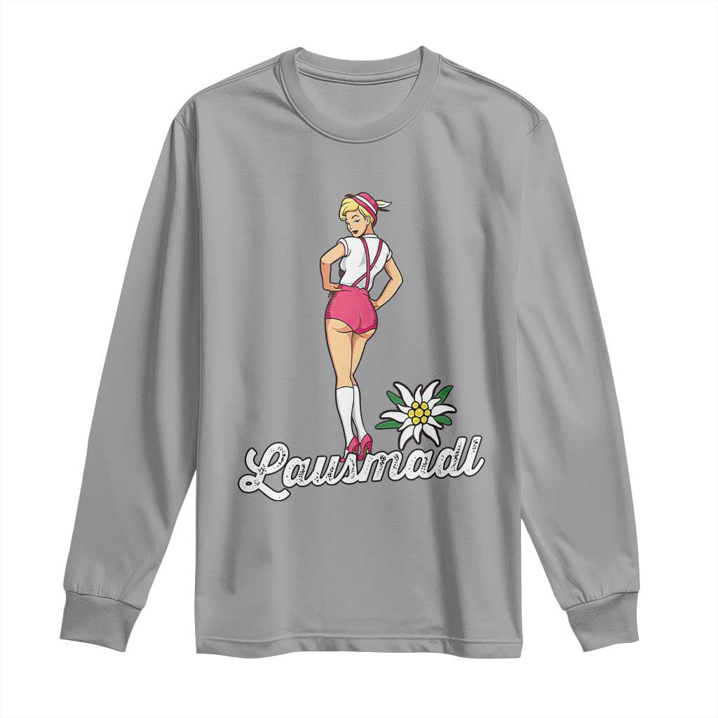 Retro Bavarian Pin Up Girl Lausmadl Long Sleeve Shirt Oktoberfest Edelweiss Flower TS02 Sport Gray Print Your Wear