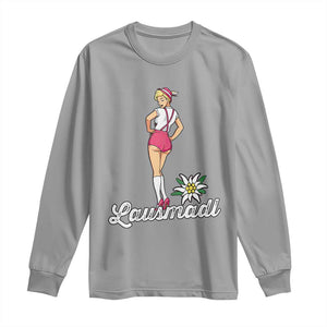 Retro Bavarian Pin Up Girl Lausmadl Long Sleeve Shirt Oktoberfest Edelweiss Flower TS02 Sport Gray Print Your Wear