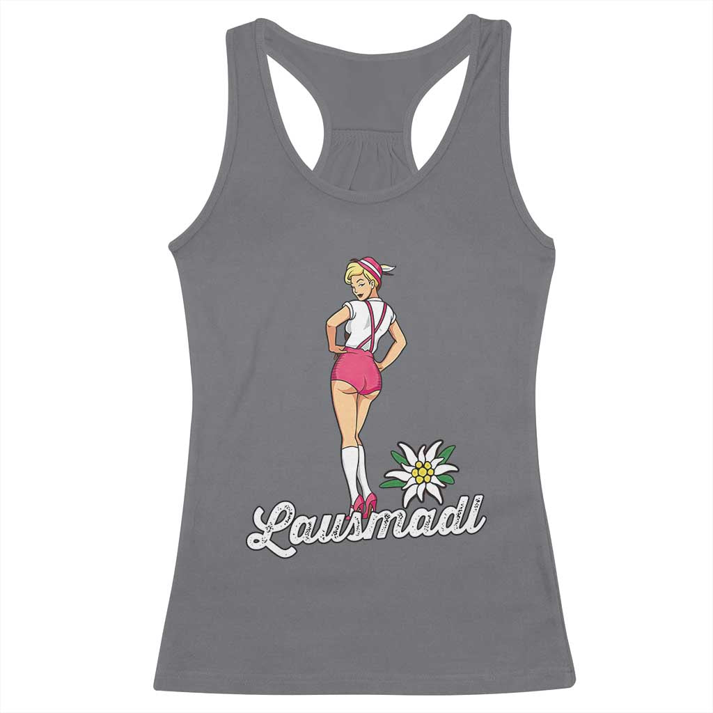 Retro Bavarian Pin Up Girl Lausmadl Racerback Tank Top Oktoberfest Edelweiss Flower TS02 Charcoal Print Your Wear