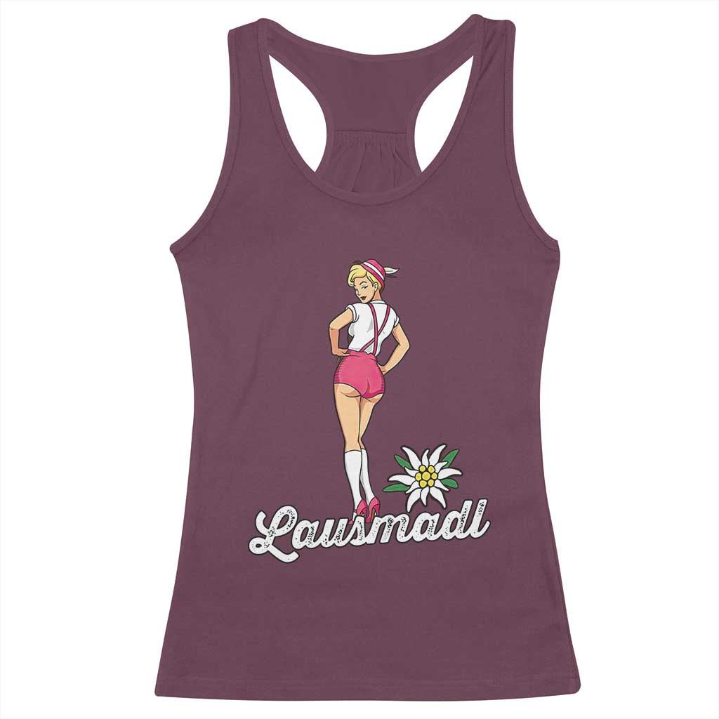 Retro Bavarian Pin Up Girl Lausmadl Racerback Tank Top Oktoberfest Edelweiss Flower TS02 Maroon Print Your Wear