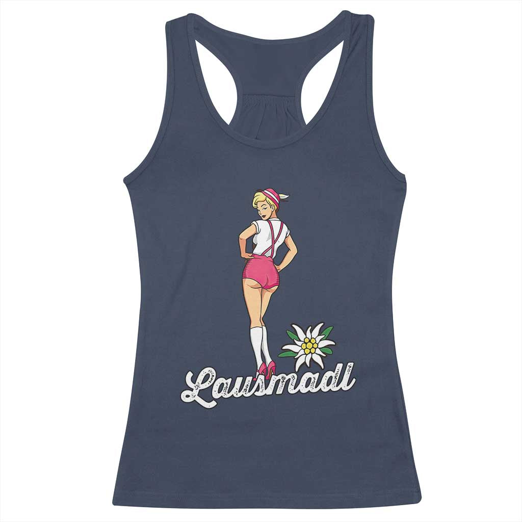 Retro Bavarian Pin Up Girl Lausmadl Racerback Tank Top Oktoberfest Edelweiss Flower TS02 Navy Print Your Wear