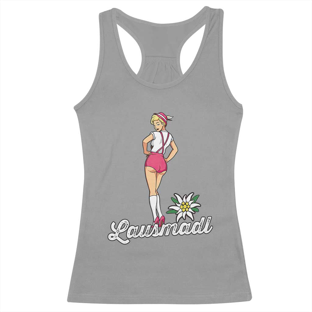 Retro Bavarian Pin Up Girl Lausmadl Racerback Tank Top Oktoberfest Edelweiss Flower TS02 Sport Gray Print Your Wear
