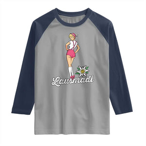 Retro Bavarian Pin Up Girl Lausmadl Raglan Shirt Oktoberfest Edelweiss Flower TS02 Sport Gray Navy Print Your Wear