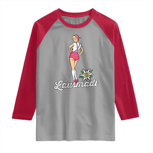 Retro Bavarian Pin Up Girl Lausmadl Raglan Shirt Oktoberfest Edelweiss Flower TS02 Sport Gray Red Print Your Wear