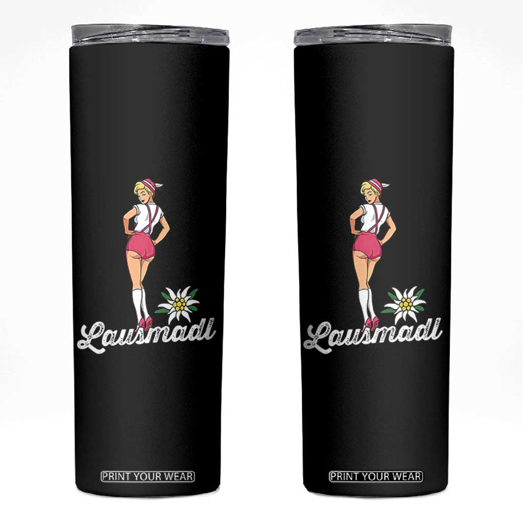 Retro Bavarian Pin Up Girl Lausmadl Skinny Tumbler Oktoberfest Edelweiss Flower TS02 Black Print Your Wear