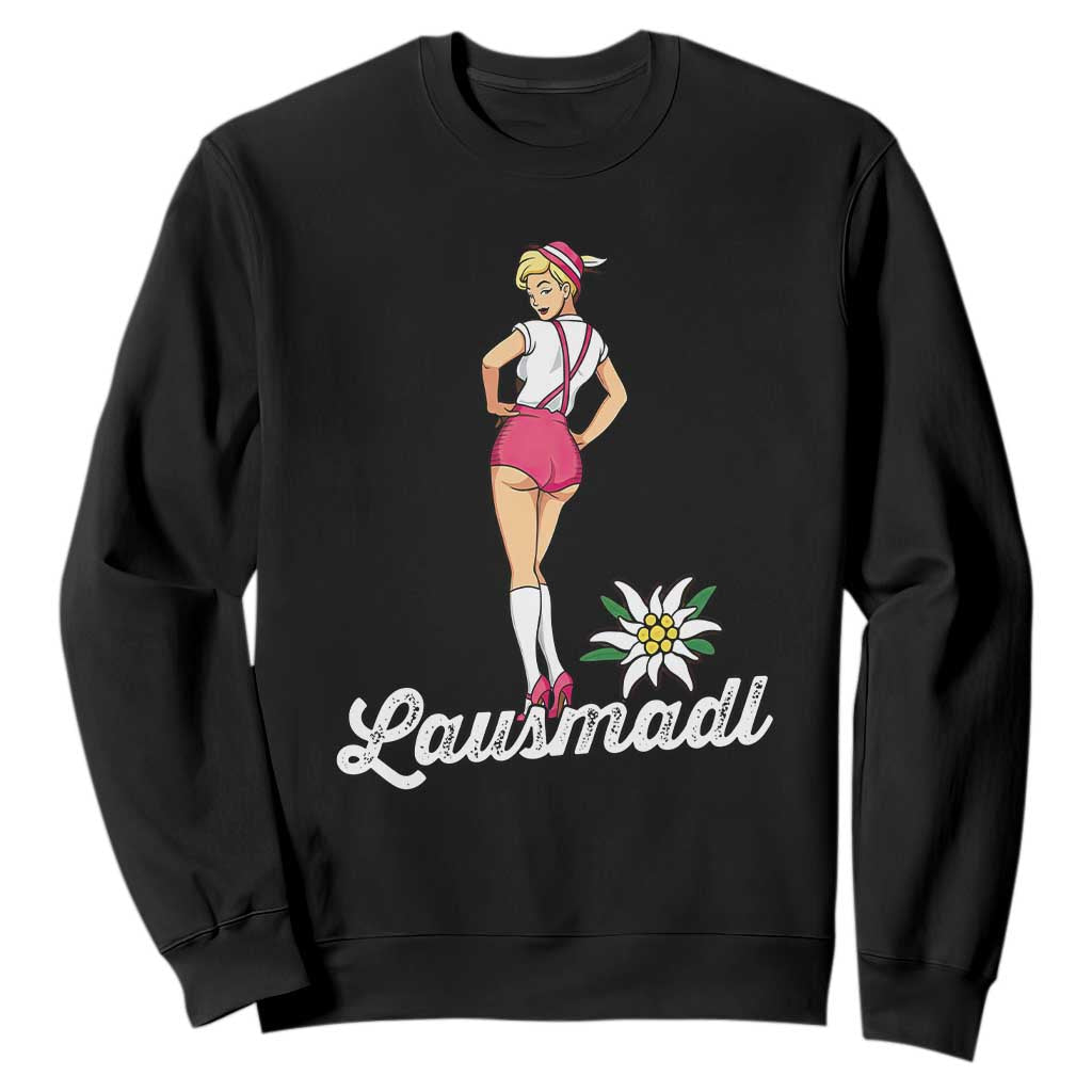 Retro Bavarian Pin Up Girl Lausmadl Sweatshirt Oktoberfest Edelweiss Flower TS02 Black Print Your Wear