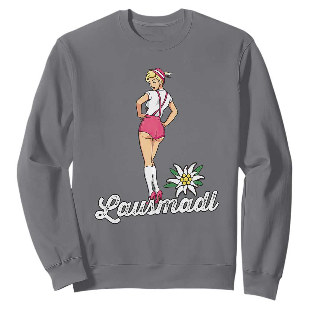 Retro Bavarian Pin Up Girl Lausmadl Sweatshirt Oktoberfest Edelweiss Flower TS02 Charcoal Print Your Wear