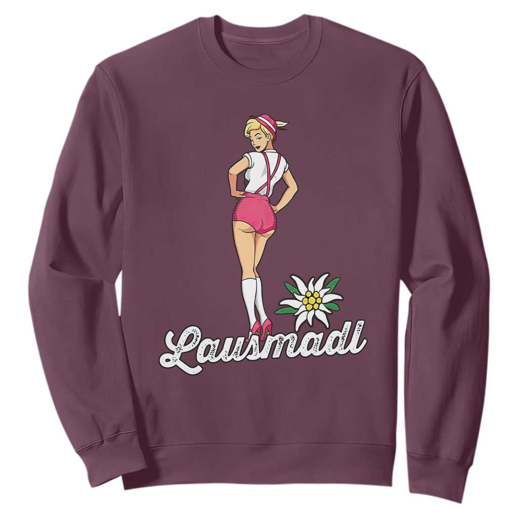 Retro Bavarian Pin Up Girl Lausmadl Sweatshirt Oktoberfest Edelweiss Flower TS02 Maroon Print Your Wear