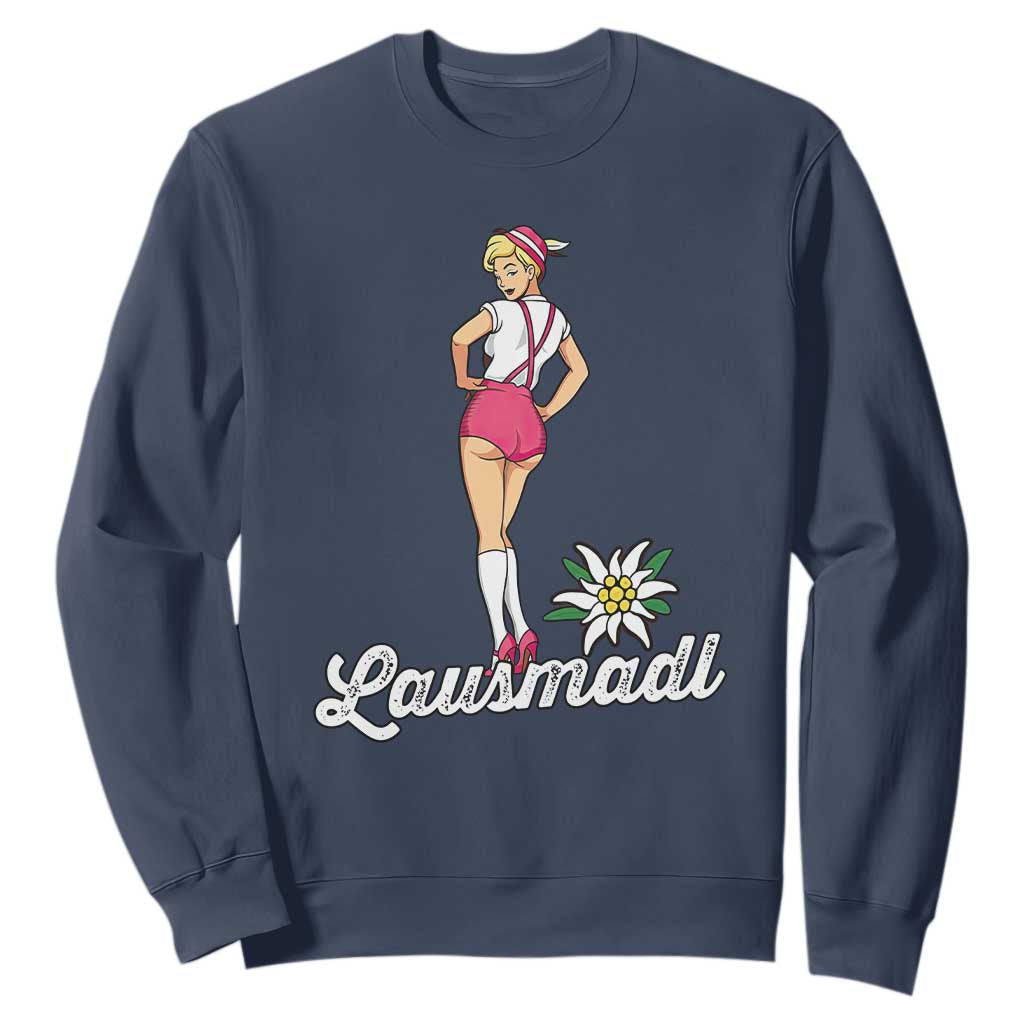 Retro Bavarian Pin Up Girl Lausmadl Sweatshirt Oktoberfest Edelweiss Flower TS02 Navy Print Your Wear