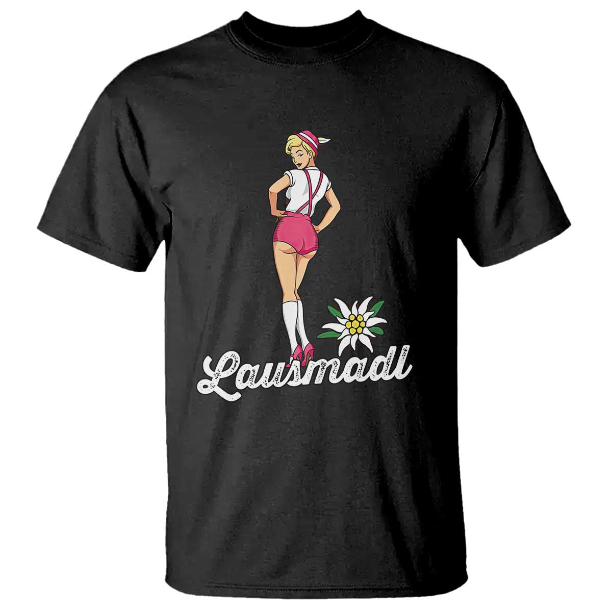 Retro Bavarian Pin Up Girl Lausmadl T Shirt Oktoberfest Edelweiss Flower TS02 Black Print Your Wear