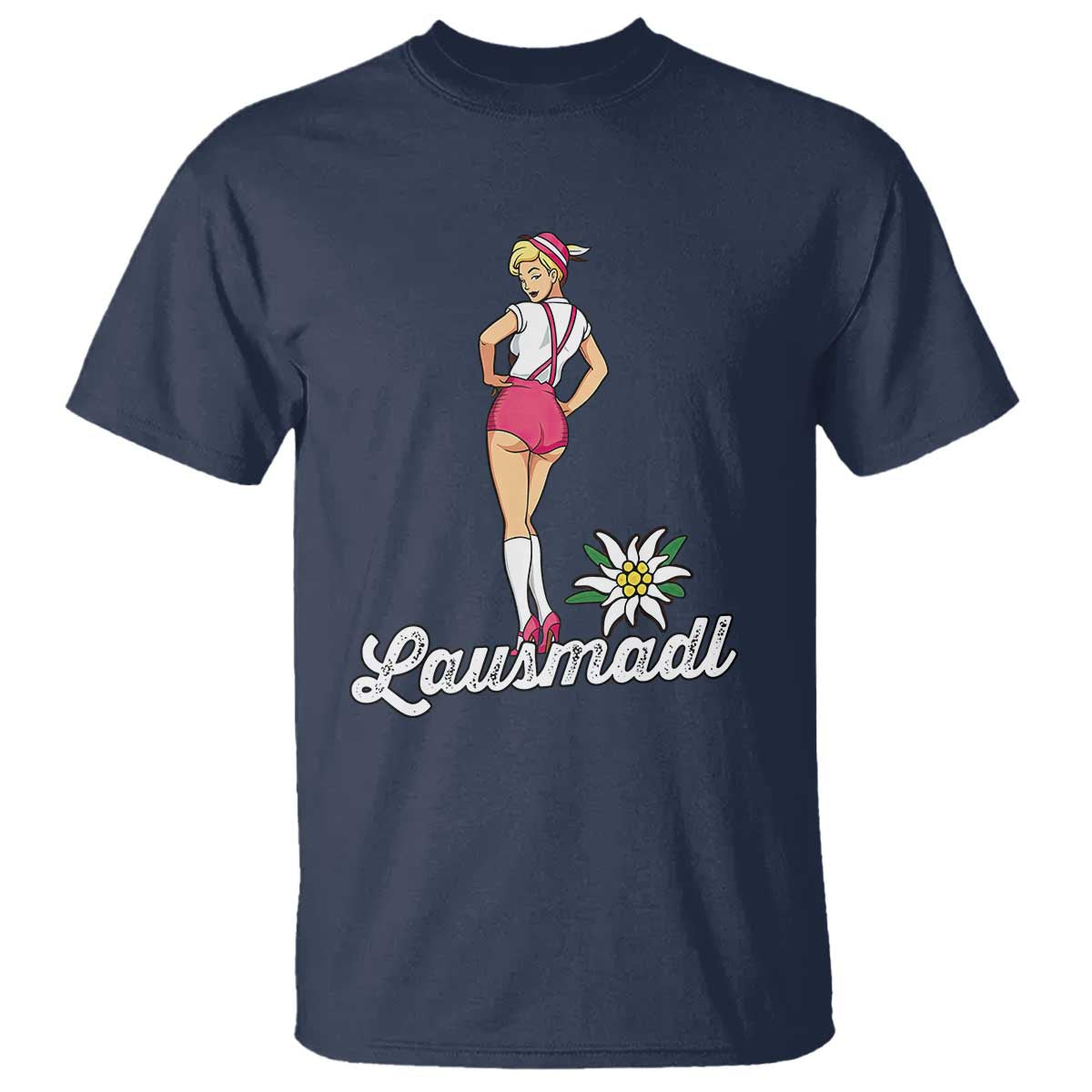 Retro Bavarian Pin Up Girl Lausmadl T Shirt Oktoberfest Edelweiss Flower TS02 Navy Print Your Wear
