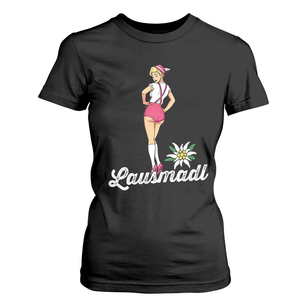 Retro Bavarian Pin Up Girl Lausmadl T Shirt For Women Oktoberfest Edelweiss Flower TS02 Black Print Your Wear
