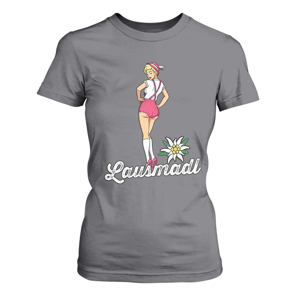 Retro Bavarian Pin Up Girl Lausmadl T Shirt For Women Oktoberfest Edelweiss Flower TS02 Charcoal Print Your Wear