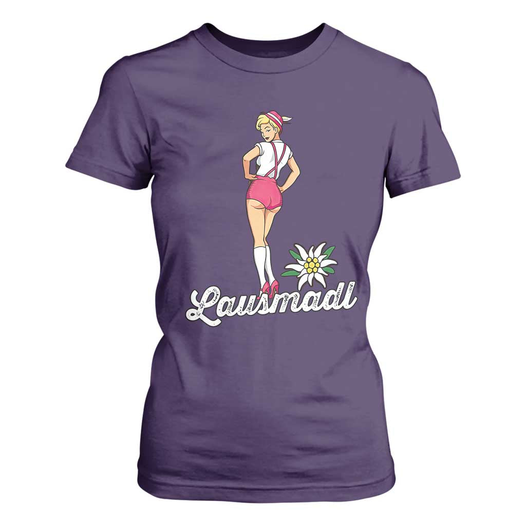 Retro Bavarian Pin Up Girl Lausmadl T Shirt For Women Oktoberfest Edelweiss Flower TS02 Purple Print Your Wear
