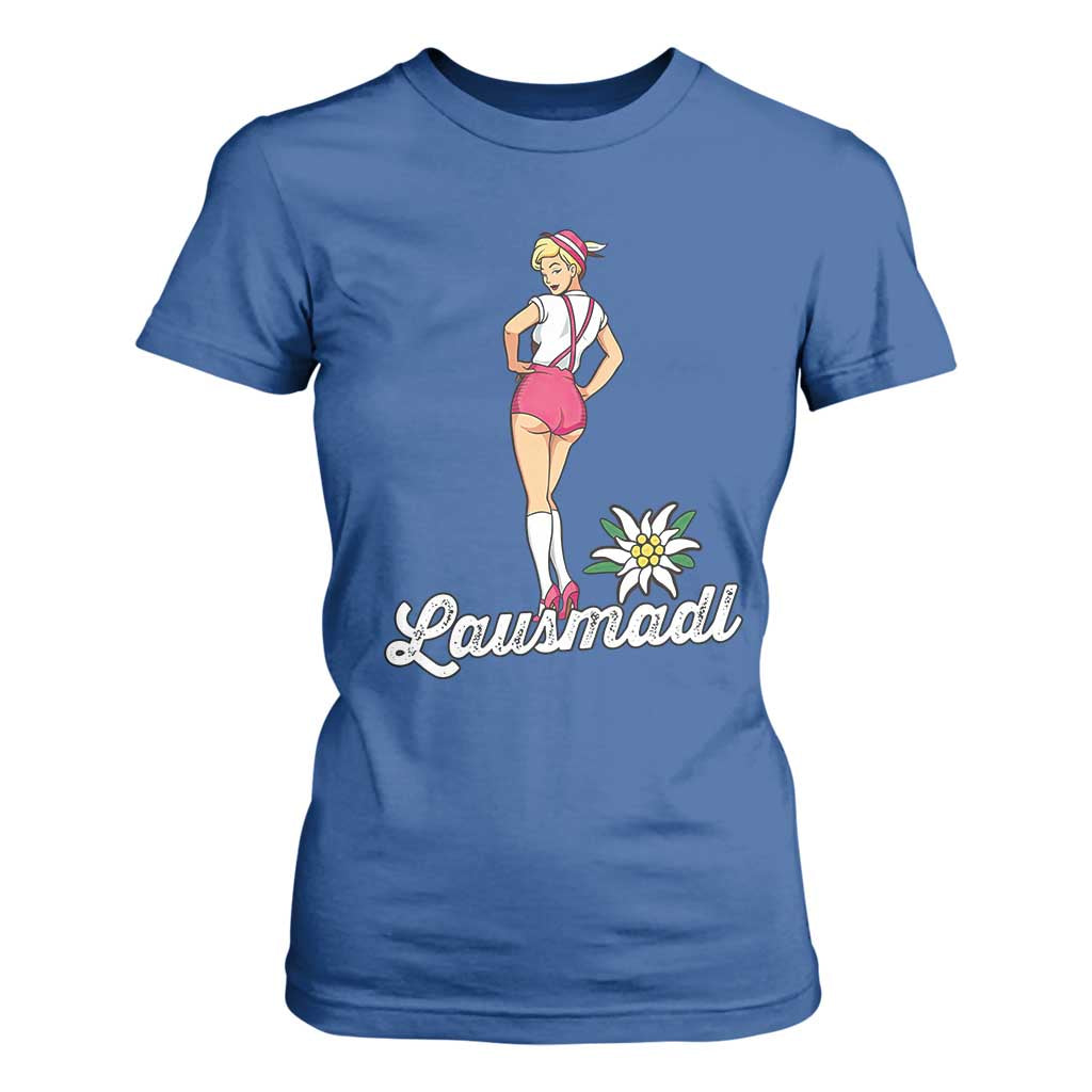 Retro Bavarian Pin Up Girl Lausmadl T Shirt For Women Oktoberfest Edelweiss Flower TS02 Royal Blue Print Your Wear