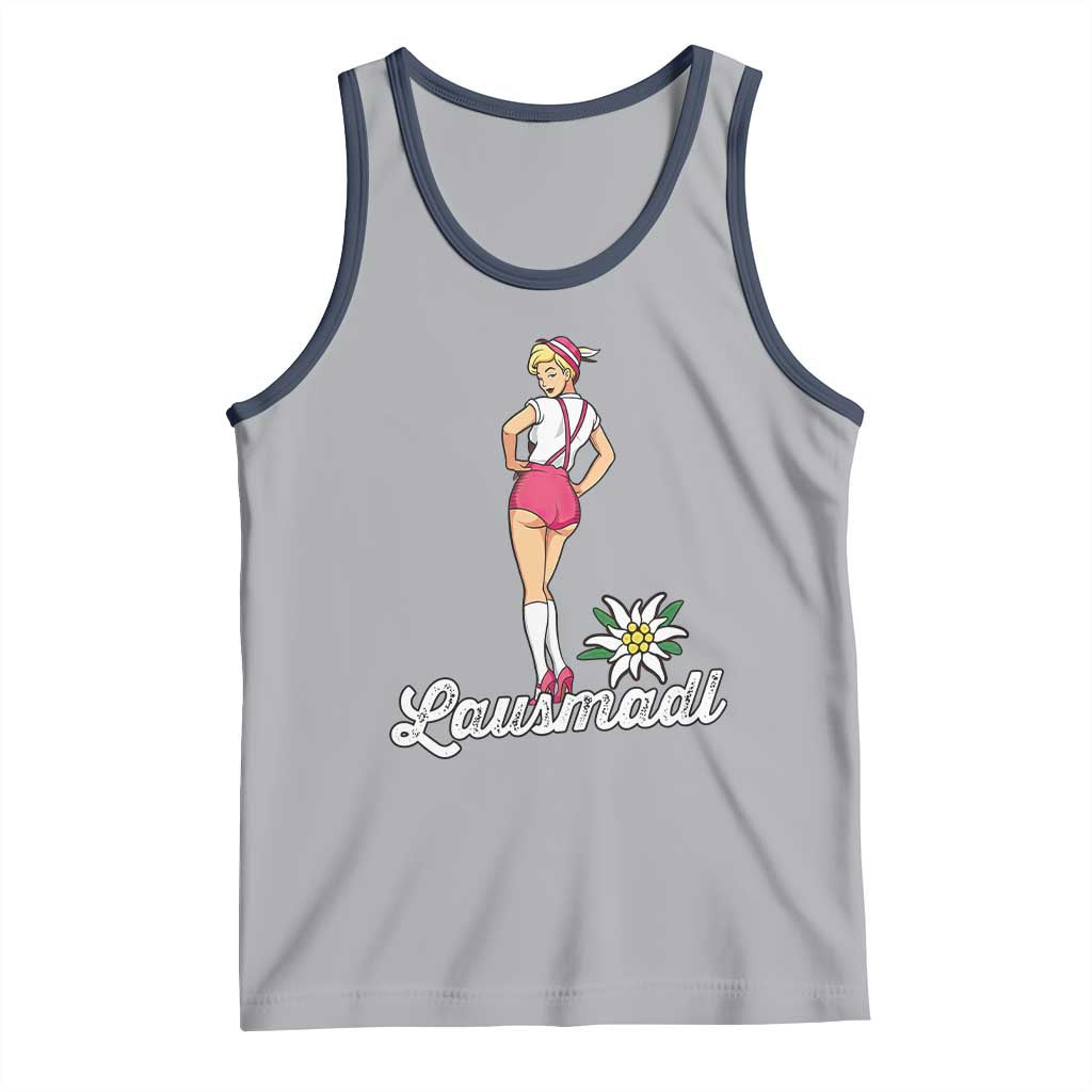 Retro Bavarian Pin Up Girl Lausmadl Tank Top Oktoberfest Edelweiss Flower TS02 Athletic Heather Navy Print Your Wear