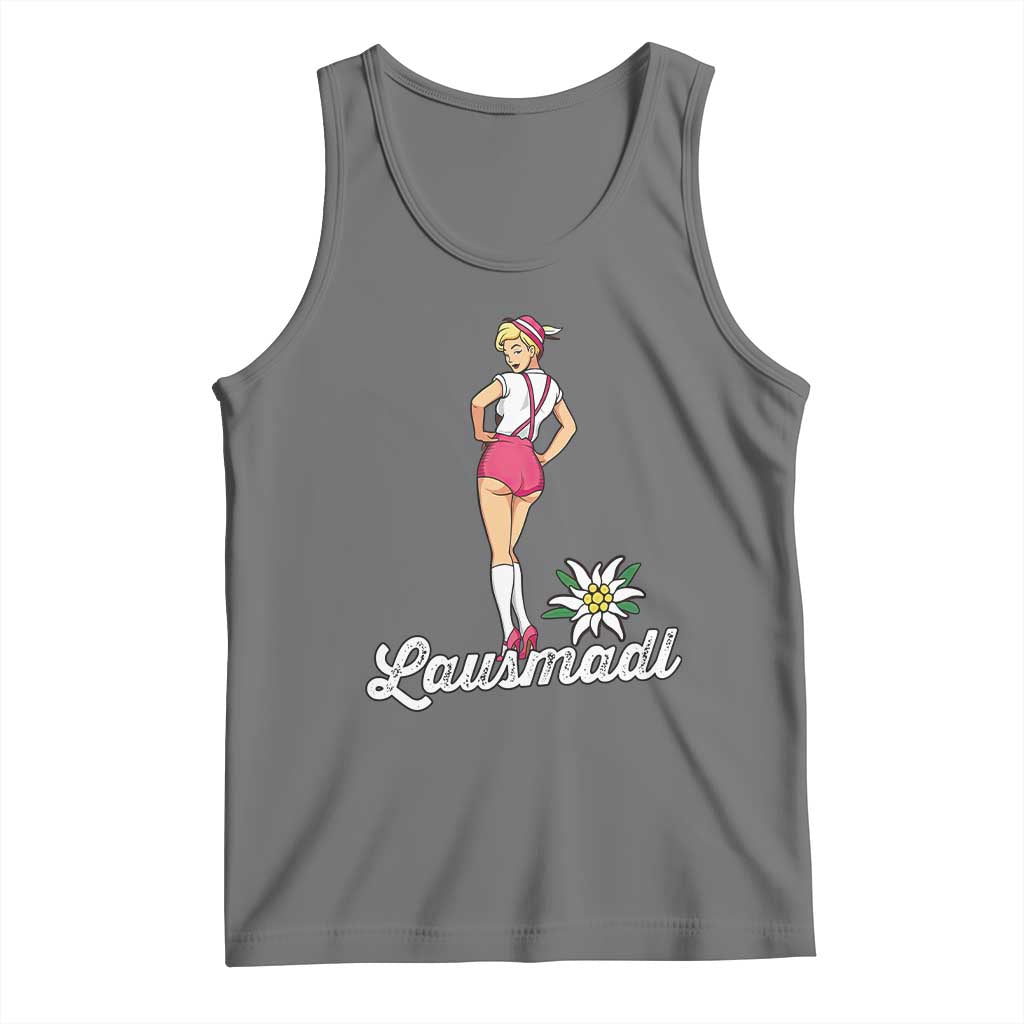 Retro Bavarian Pin Up Girl Lausmadl Tank Top Oktoberfest Edelweiss Flower TS02 Black Heather Print Your Wear
