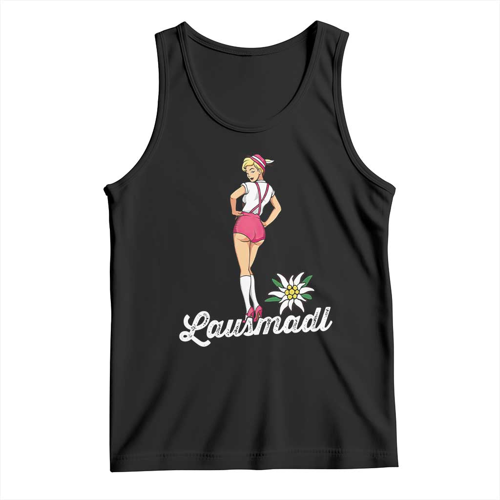 Retro Bavarian Pin Up Girl Lausmadl Tank Top Oktoberfest Edelweiss Flower TS02 Black Print Your Wear
