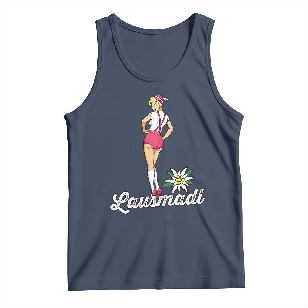 Retro Bavarian Pin Up Girl Lausmadl Tank Top Oktoberfest Edelweiss Flower TS02 Navy Print Your Wear