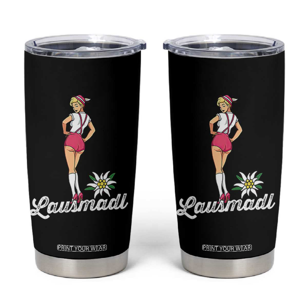 Retro Bavarian Pin Up Girl Lausmadl Tumbler Cup Oktoberfest Edelweiss Flower TS02 Black Print Your Wear