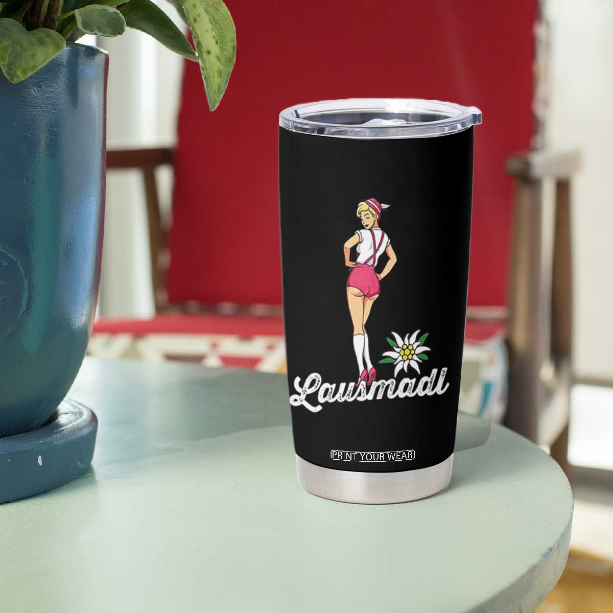 Retro Bavarian Pin Up Girl Lausmadl Tumbler Cup Oktoberfest Edelweiss Flower TS02 Print Your Wear