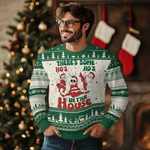 Christmas Santa Ugly Christmas Sweater Theres Some Hos In This House Funny Xmas TS02 Green Print Your Wear