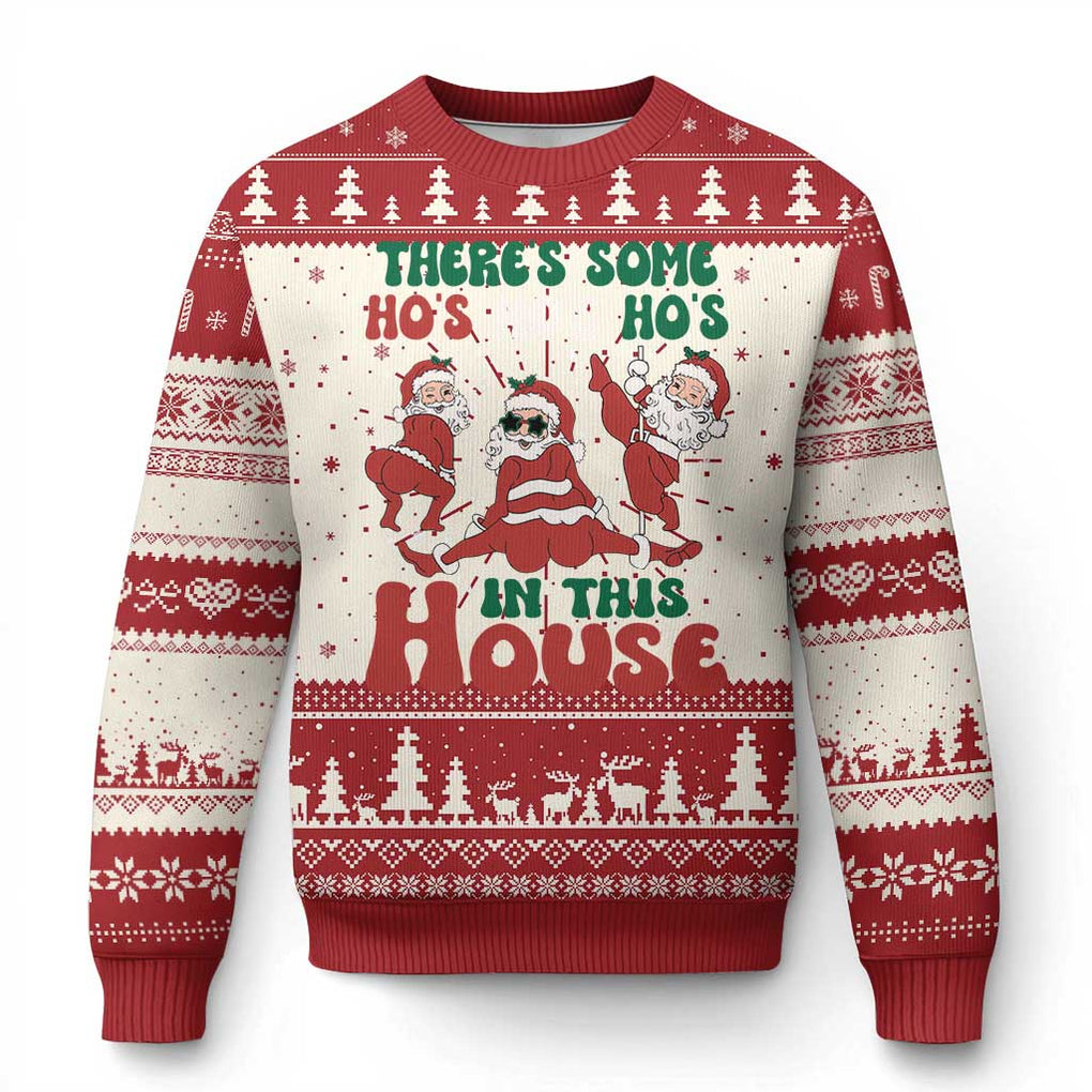 Christmas Santa Ugly Christmas Sweater Theres Some Hos In This House Funny Xmas TS02 Red Print Your Wear
