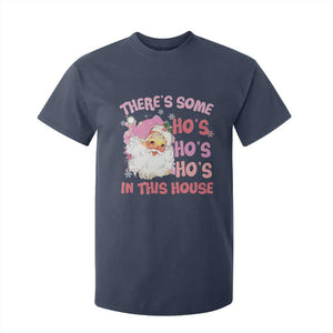 Christmas Pink Santa T Shirt For Kid Theres Some Hos In This House Retro Xmas Vibe TS02 Navy Print Your Wear