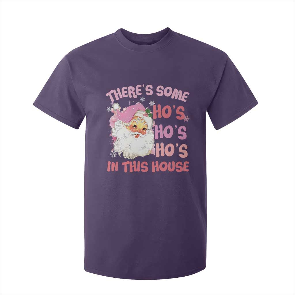 Christmas Pink Santa T Shirt For Kid Theres Some Hos In This House Retro Xmas Vibe TS02 Purple Print Your Wear