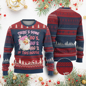 Christmas Pink Santa Ugly Christmas Sweater Theres Some Hos In This House Retro Xmas Vibe TS02 Burgundy Print Your Wear
