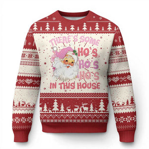 Christmas Pink Santa Ugly Christmas Sweater Theres Some Hos In This House Retro Xmas Vibe TS02 Red Print Your Wear