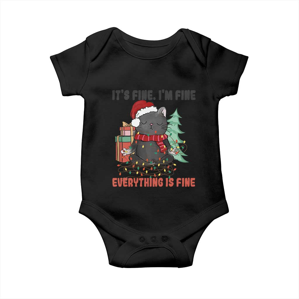 Christmas Black Cat Baby Onesie It's Fine I'm Fine Everything Is Fine Xmas Light Funny TS02 Black Print Your Wear