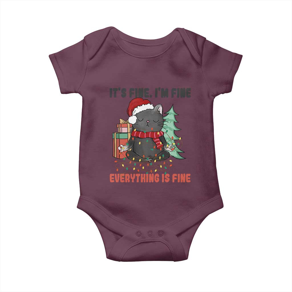 Christmas Black Cat Baby Onesie It's Fine I'm Fine Everything Is Fine Xmas Light Funny TS02 Maroon Print Your Wear