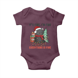 Christmas Black Cat Baby Onesie It's Fine I'm Fine Everything Is Fine Xmas Light Funny TS02 Maroon Print Your Wear