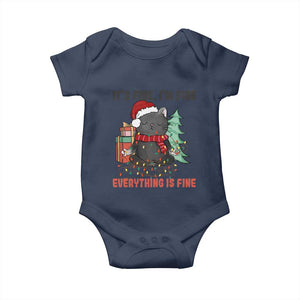 Christmas Black Cat Baby Onesie It's Fine I'm Fine Everything Is Fine Xmas Light Funny TS02 Navy Print Your Wear