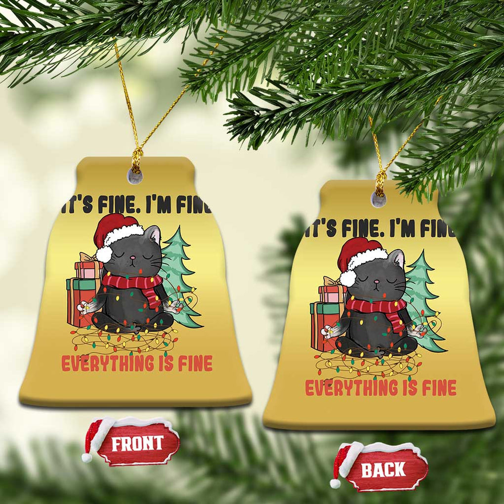 Christmas Black Cat Christmas Ornament It's Fine I'm Fine Everything Is Fine Xmas Light Funny TS02 Bell Flake Gold Print Your Wear