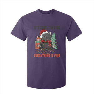 Christmas Black Cat T Shirt For Kid It's Fine I'm Fine Everything Is Fine Xmas Light Funny TS02 Purple Print Your Wear