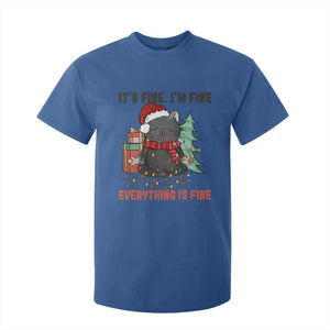Christmas Black Cat T Shirt For Kid It's Fine I'm Fine Everything Is Fine Xmas Light Funny TS02 Royal Blue Print Your Wear