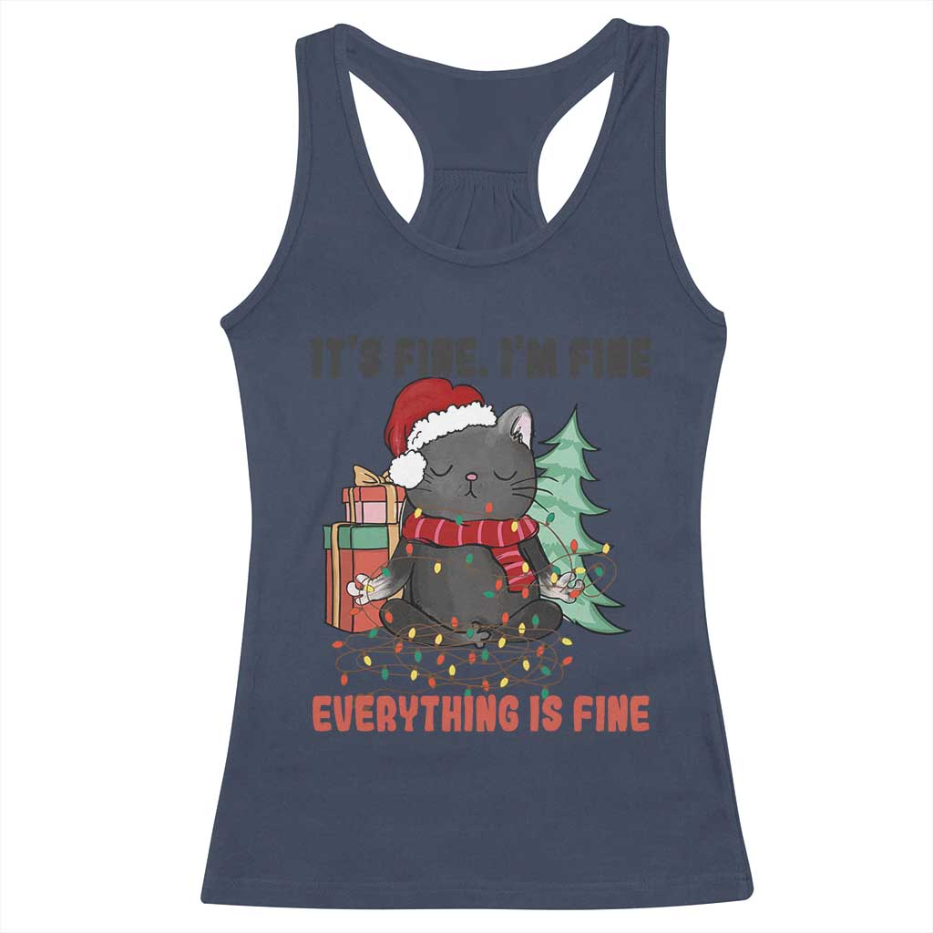Christmas Black Cat Racerback Tank Top It's Fine I'm Fine Everything Is Fine Xmas Light Funny TS02 Navy Print Your Wear