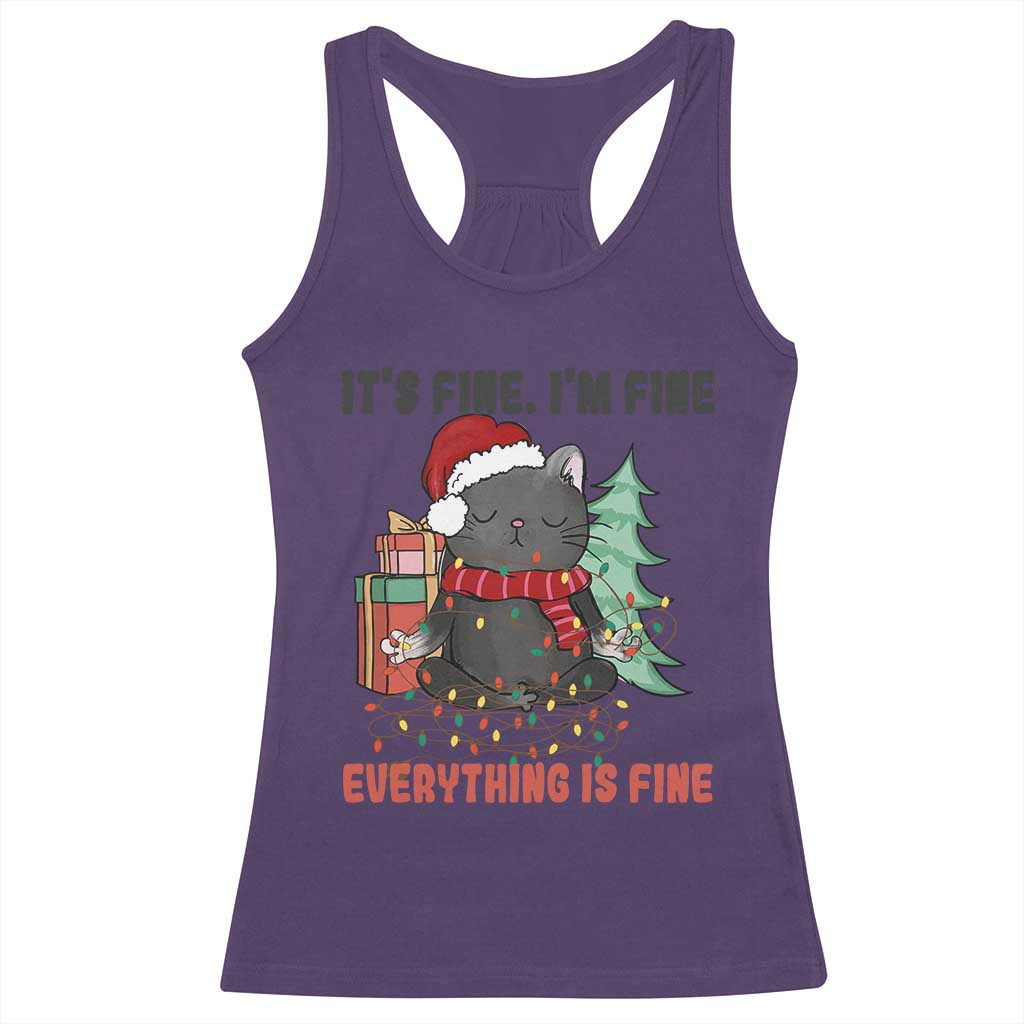 Christmas Black Cat Racerback Tank Top It's Fine I'm Fine Everything Is Fine Xmas Light Funny TS02 Purple Print Your Wear