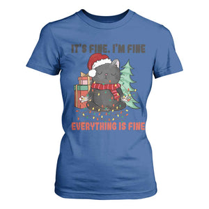 Christmas Black Cat T Shirt For Women It's Fine I'm Fine Everything Is Fine Xmas Light Funny TS02 Royal Blue Print Your Wear