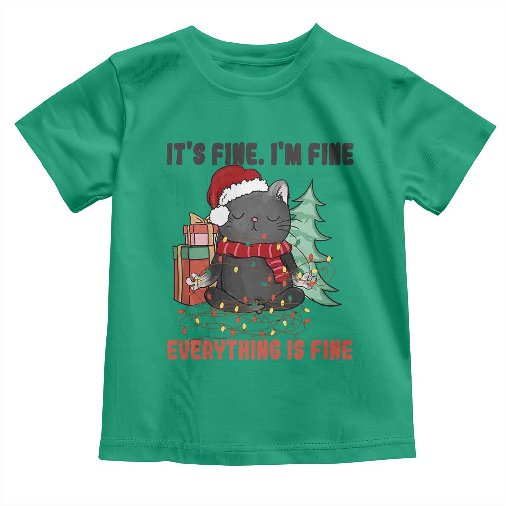 Christmas Black Cat Toddler T Shirt It's Fine I'm Fine Everything Is Fine Xmas Light Funny TS02 Irish Green Print Your Wear
