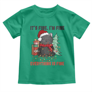Christmas Black Cat Toddler T Shirt It's Fine I'm Fine Everything Is Fine Xmas Light Funny TS02 Irish Green Print Your Wear