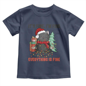 Christmas Black Cat Toddler T Shirt It's Fine I'm Fine Everything Is Fine Xmas Light Funny TS02 Navy Print Your Wear