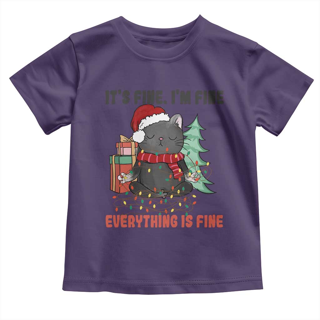 Christmas Black Cat Toddler T Shirt It's Fine I'm Fine Everything Is Fine Xmas Light Funny TS02 Purple Print Your Wear