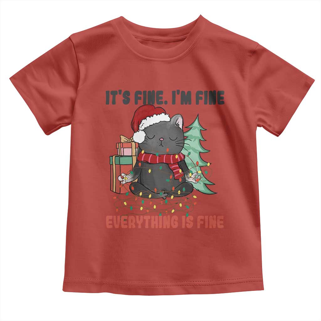 Christmas Black Cat Toddler T Shirt It's Fine I'm Fine Everything Is Fine Xmas Light Funny TS02 Red Print Your Wear