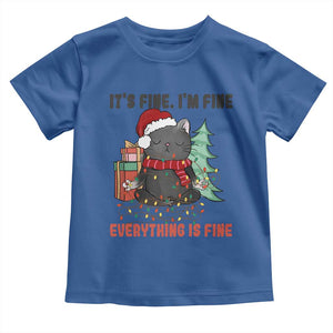 Christmas Black Cat Toddler T Shirt It's Fine I'm Fine Everything Is Fine Xmas Light Funny TS02 Royal Blue Print Your Wear