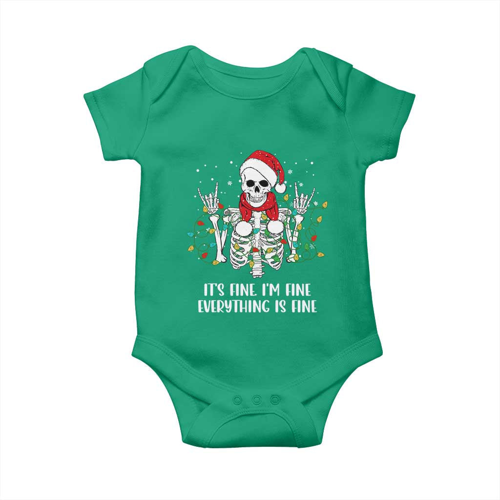 Christmas Skeleton Baby Onesie It's Fine I'm Fine Everything Is Fine Xmas Light Funny TS02 Irish Green Print Your Wear